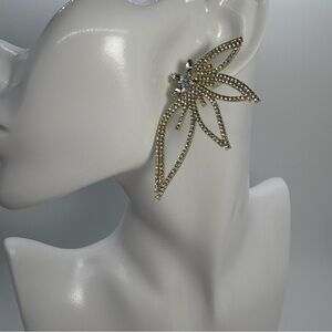 Big Clear And Gold Crystal Rhinestone Butterfly Bridal Pageant Prom Earrings